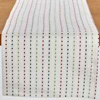 72" Red and Green Holiday Pick Stitch Fabric Table Runner