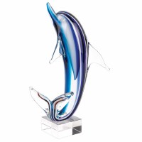 14" Blue Art Glass Dolphin on Crystal Base