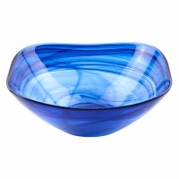 6" Square Dark Blue and Alabaster Glass Accent Bowl