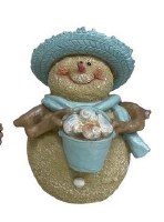 6" Blue Hat Polyresin Sand Snowman Carrying Pail of Shells