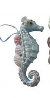 8" Blue Polyresin Shell Spine Seahorse Ornament