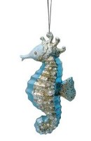 5" Blue Beaded Glass Seahorse Ornament