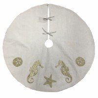 42" Round Beige and Gold Seahorse, Sand Dollar and Starfish Tree Skirt