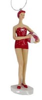 5" Red Standing Vintage Lady With Beach Ball Ornament