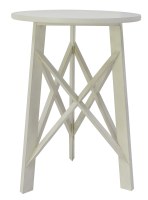 20" Round White Acacia Wood Cross Leg Side Table