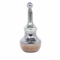 13" Silver and Pink Mercury Glass Bottle With Round Ball Stopper