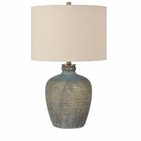 27" Blue and Gold Ceramic Lamp