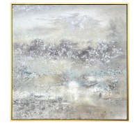 62" Square Gray and Blue Mist Hand Painted Abstract Canvas in Gold Frame