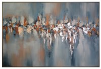 40" x 60" Blue and Copper Hand Painted Abstract Canvas in Silver Frame