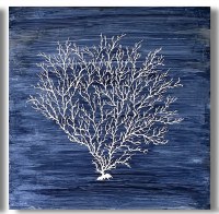 20" Square Thin White Coral on Navy Brush Background Canvas Wall Art