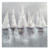 40" Square Hand Painted Pacific Sails White Sailboats Canvas Wall Art