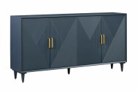 72" Dark Blue Chevron Pattern Four Door With Gold Handles Credenza