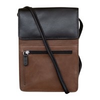 8" x 6" Toffee and Black Leather Organizer Crossbody Bag