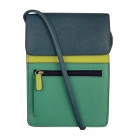 8" x 6" Blue and Green Serenity Leather Organizer Crossbody Bag