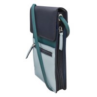 8" x 6" Multi Blue and Teal Denim Leather Organizer Crossbody Bag