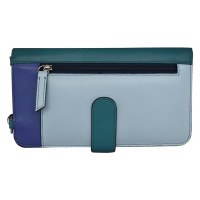 8" x 5" Multi Blue and Teal Denim Leather Phone Wallet Crossbody Bag