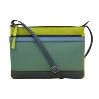 7" x 10" Blue and Green Serenity Leather Double Zip Color Block Crossbody Bag