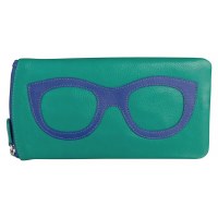 5" x 8" Aqua Leather Eyeglass Case With Cobalt Frame Detail