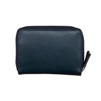 3" x 4" Navy Leather Double Zip Accordian Credit Card Holder