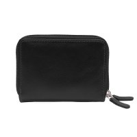 3" x 4" Black Leather Double Zip Accordian Credit Card Holder