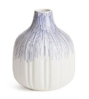 9" White With Blue Lines Ceramic Vase