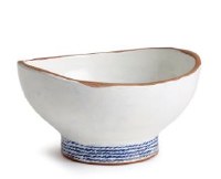 14" White and Blue Ceramic Bowl