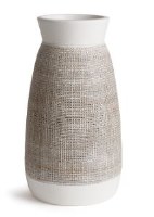 15" White and Taupe Ceramic Textured Vase