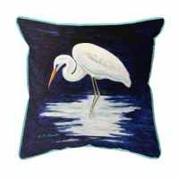 18"SQ White Egret on Navy Indoor and Outdoor Pillow