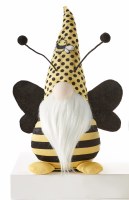 14" Yellow and Black Dotted Hat Bee Gnome With Black Wings