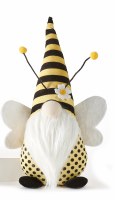 14" Yellow and Black Striped Hat Bee Gnome With White Wings