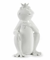 12" White Polyresin Frog King Figurine