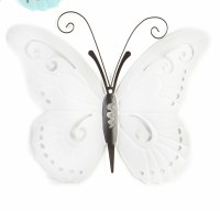 17" White Butterfly Metal Wall Art Plaque