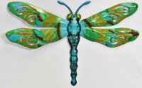 15" Blue and Green Metal Blue Body Dragonfly Wall Art Plaque