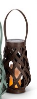 11" Brown Solar LED Lantern With FlireGlow Candle