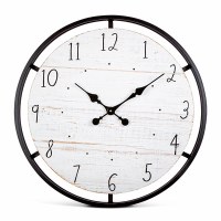 24" Round Black Metal and Distressed Wood Wall Clock