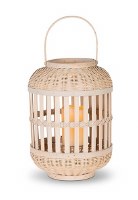 13" Natural Bamboo Lantern With Warm White LED Candle