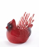 6" Red Ceramic Cardinal Nut Bowl