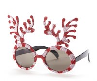 6" Red and White Glitter Antler Sunglasses