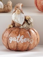 3" Gather Gnome Sitting on Orange Pumpkin