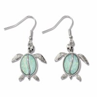Silver Toned Turtle Earrings With an Aqua Polystone Inlay
