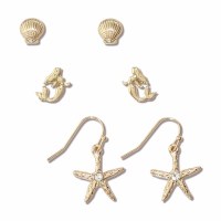 Set of Three Gold Toned Sealife Earrings