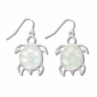 Silver Toned Sea Glass Turtle Drop Earrings