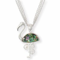 17" Silver Toned Abalone Inlay Flamingo in Waves Triple Layer Necklace
