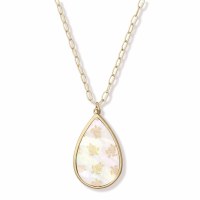 16" Gold Toned Mother of Pearl and Turtle Print Teardrop Chain Link Necklace
