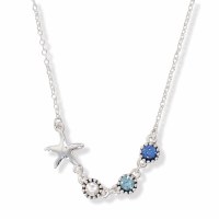 18" Silver Toned Starfish and Clear, Light Blue and Dark Blue Crystal Necklace