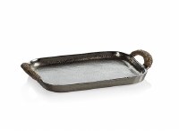 6" x 10" Raw Aluminum Tray With Cane Wrapped Handles