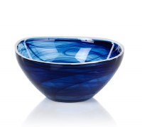 6" Round Dark Blue Alabaster Glass Bowl