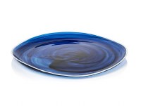 12" Round Dark Blue Alabaster Glass Platter