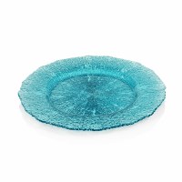 13" Round Turquoise Textured Glass Charger Platter
