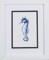 11" x 9" Navy Seahorse in White Frame Under Glass